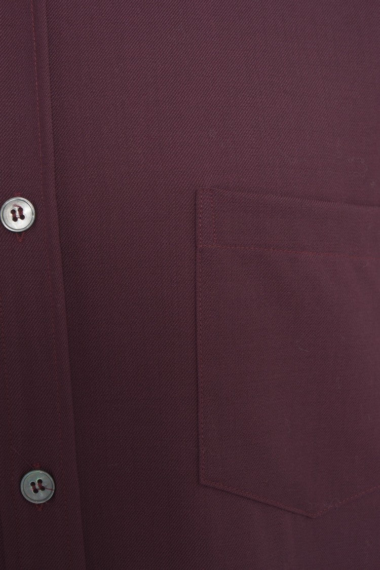 Amaranto Burgundy Virgin Wool Shirt With French Collar And Tailored Fit