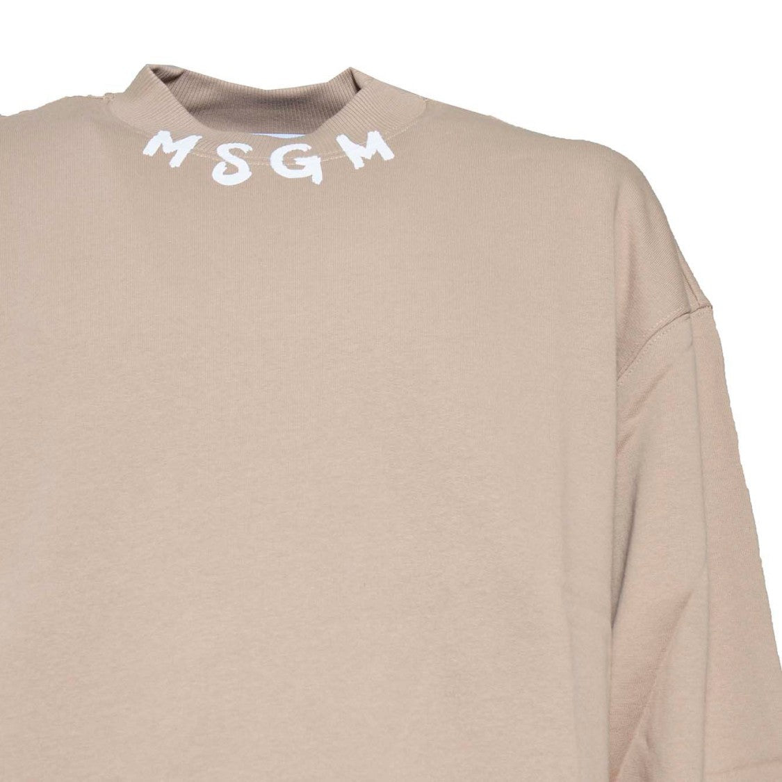 Msgm Beige Cotton Crewneck Sweatshirt Brush Logo Print On Neck