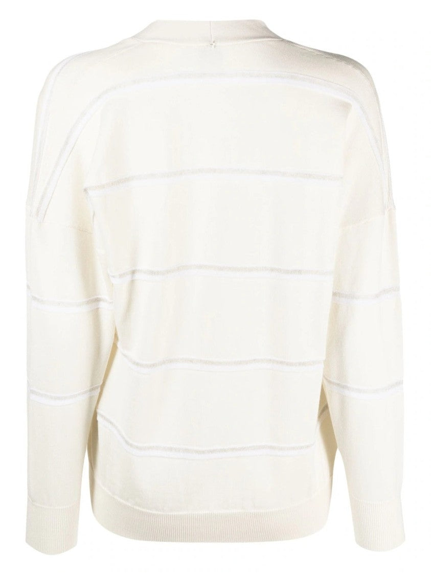 Lorena Antoniazzi White Relaxed Fit V-Neck Cotton-Blend Cardigan