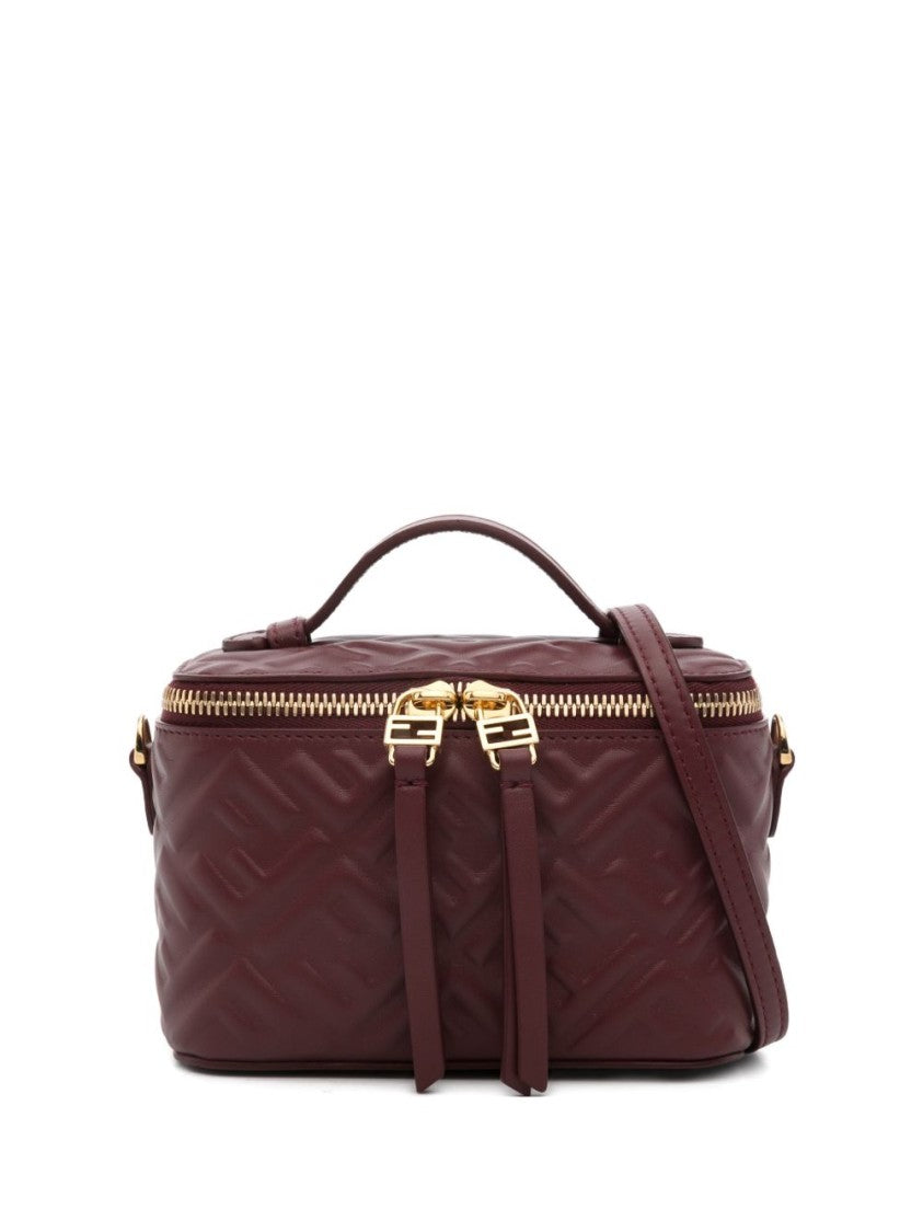 Fendi Compact Quilted Burgundy Mini-Bag With Gold-Tone Hardware