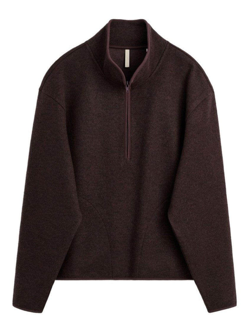 Sunflower Brown Wool Sweater With Half Zip Fastening