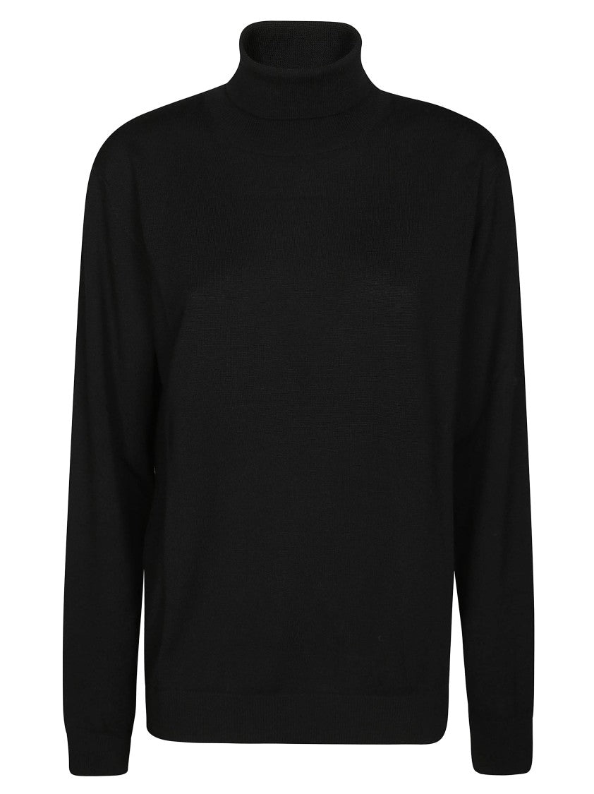 Daniele Fiesoli Fine-Knit Black Turtleneck Sweater With Ribbed Detailing