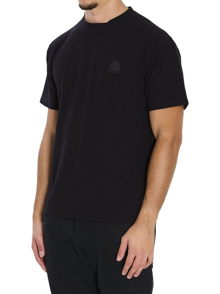 Stone Island Black Crepe Cotton T-Shirt With Logo Patch