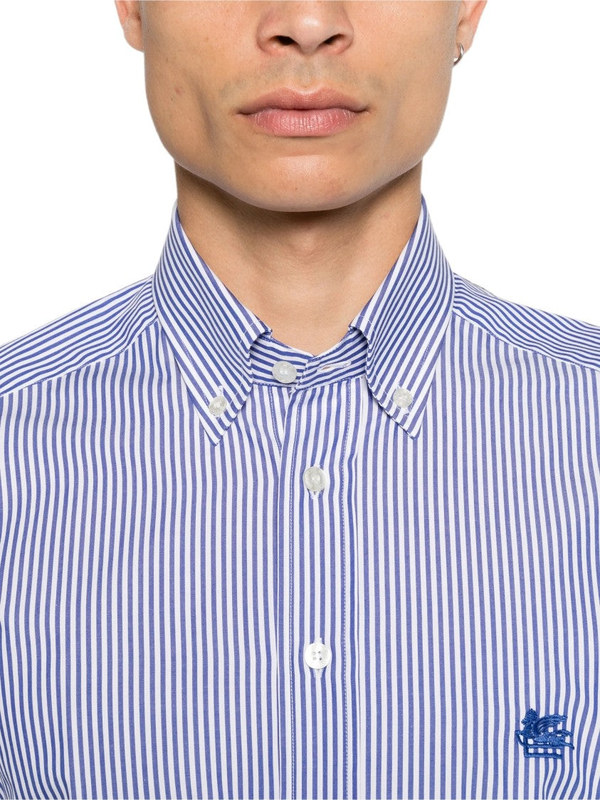 Etro Vertical Striped Button-Down Shirt With Embroidered Logo