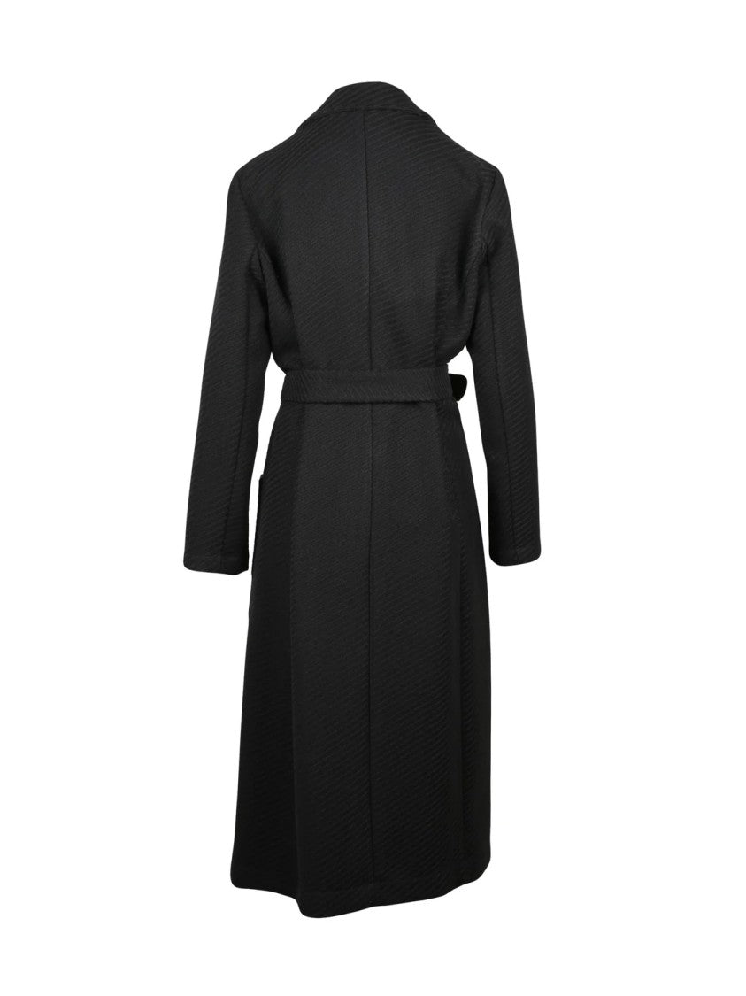 Lakore Black Belted Wool-Blend Long Coat