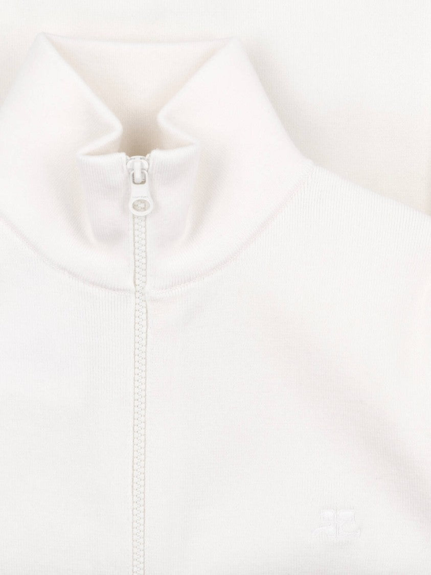 Courrèges White High Collar Zip Merino Wool Cardigan