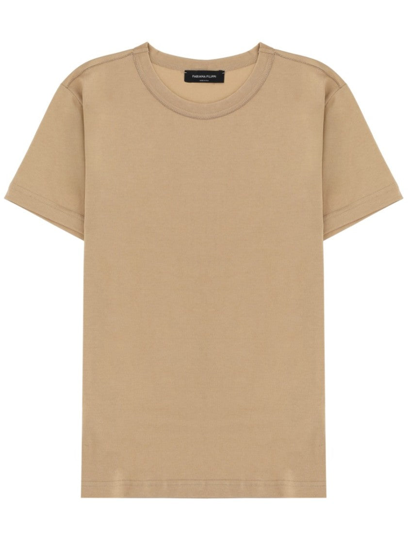 Fabiana Filippi Solid Brown Cotton Relaxed T-Shirt