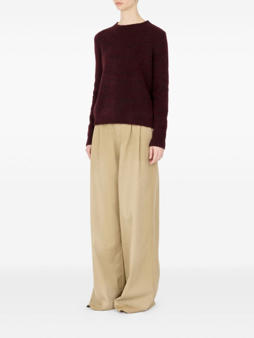 Maison Margiela Dropped Shoulder Burgundy Wool Sweater With Ribbed Details