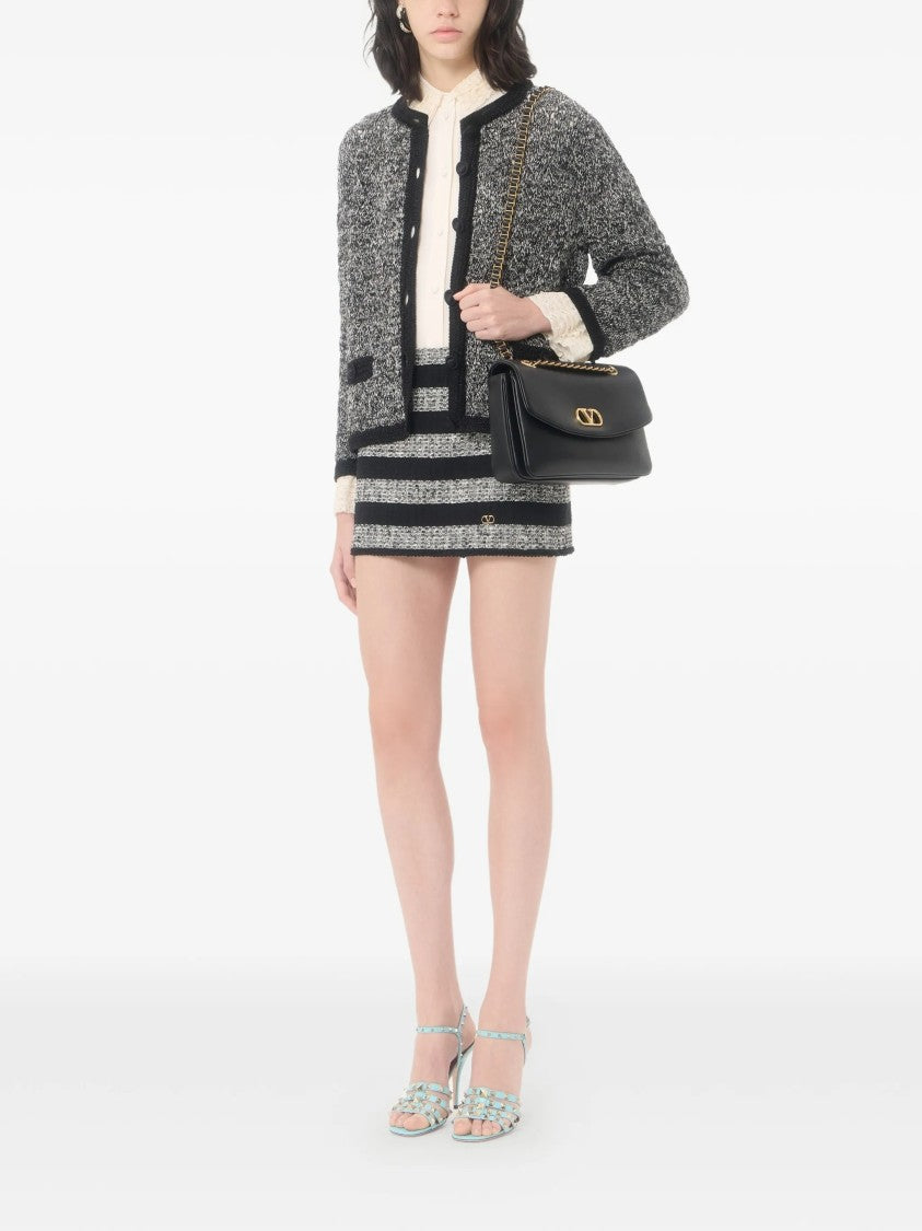 Valentino Textured Knit Jacket With Marled Pattern And Black Trim