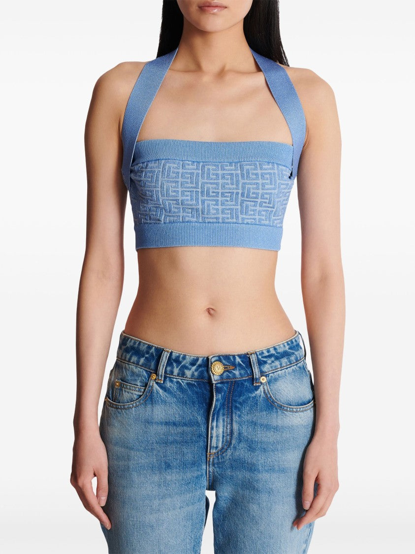 Balmain Blue Bra Top Pb Monogram Top
