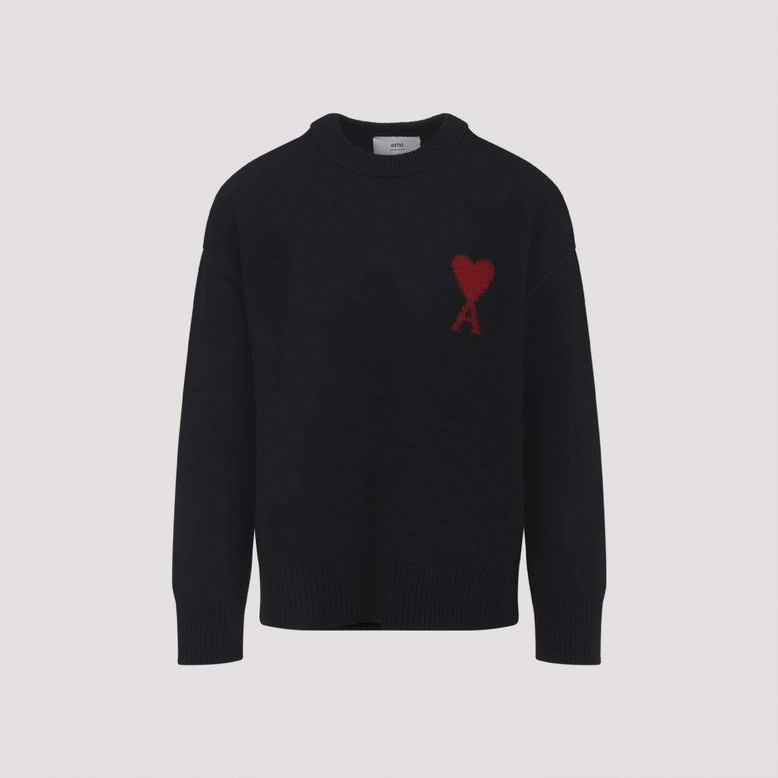 Ami Paris Crewneck Wool Sweater With Contrasting Logo Inlay