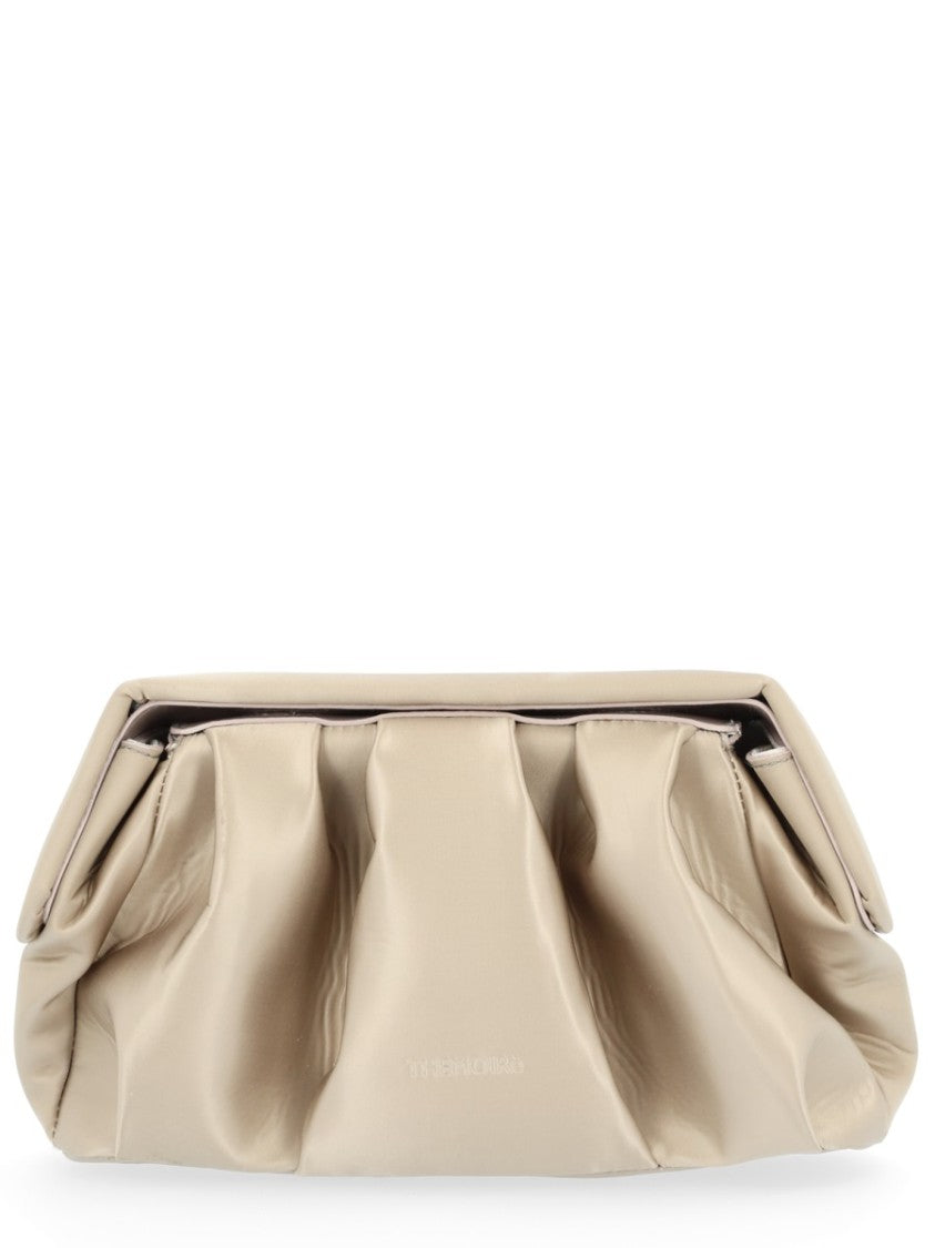 Themoirè Beige Ruched Design Clutch