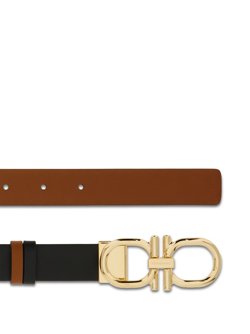 Ferragamo Leather Belt With Contrasting Interior And Gold-Tone Buckle