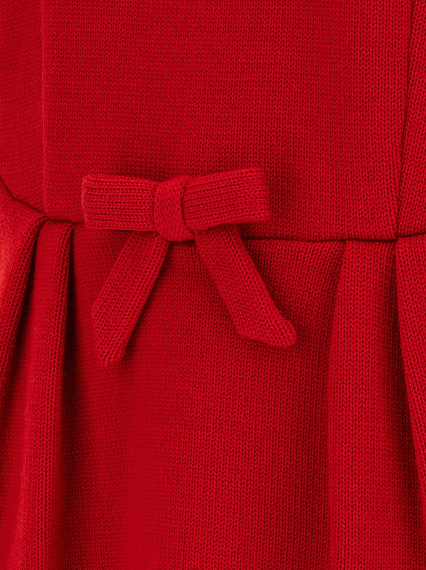 Prada Bow Detail Virgin Wool Sweater With Pleated Accents