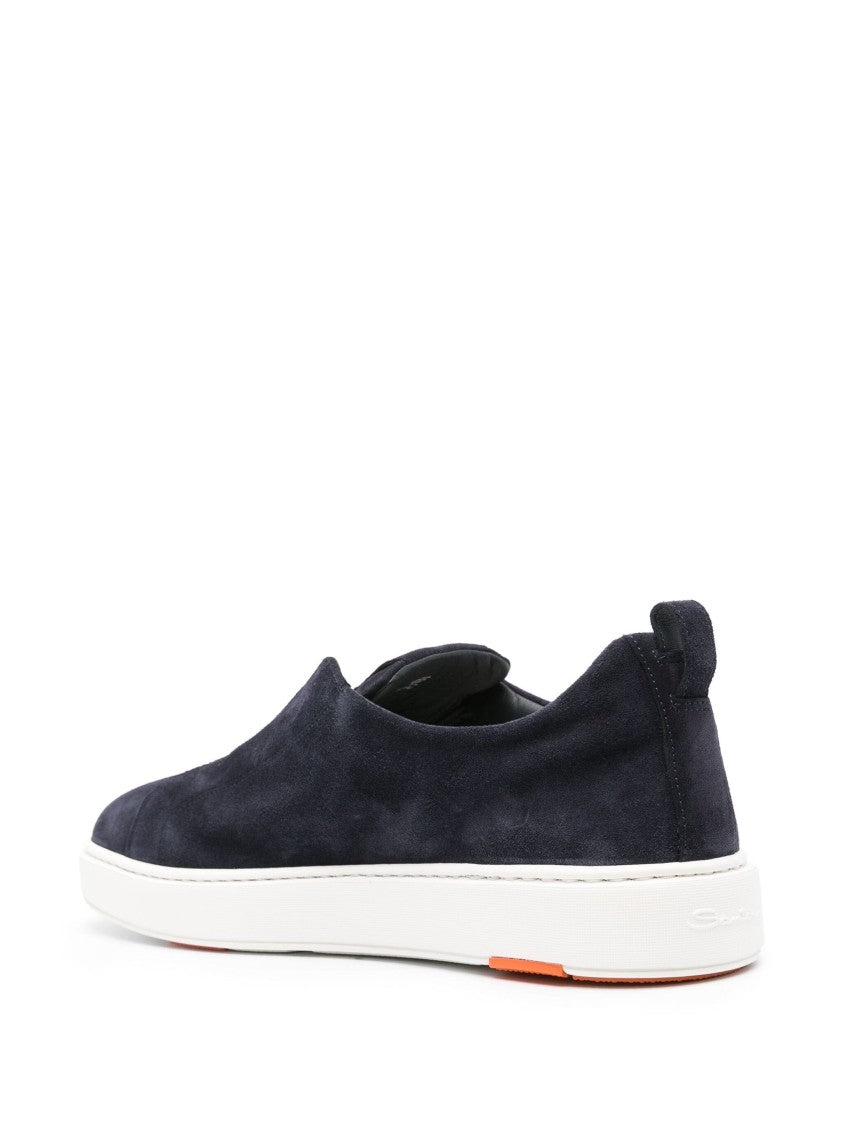 Santoni Blue Slip-On Trainers With Suede Finish