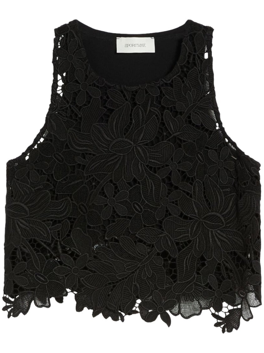 Max Mara Sleeveless Crop Top With Floral Lace Overlay
