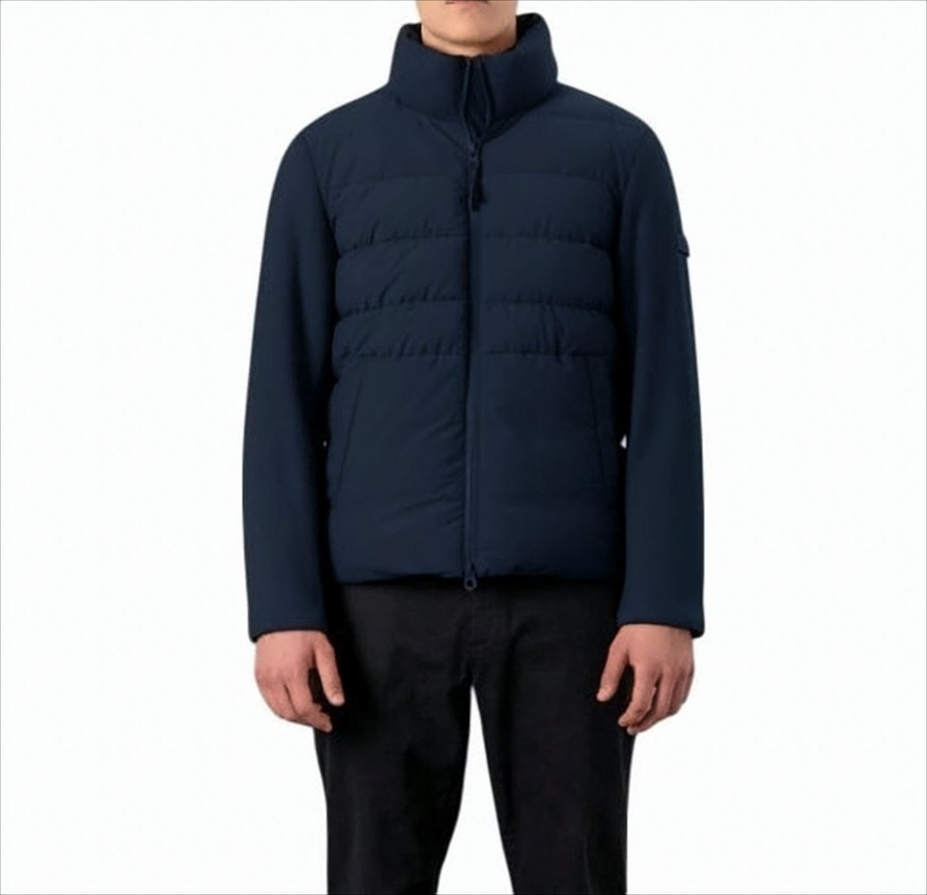 Rihunik Deep Blue Down Jacket With Corduroy Accents