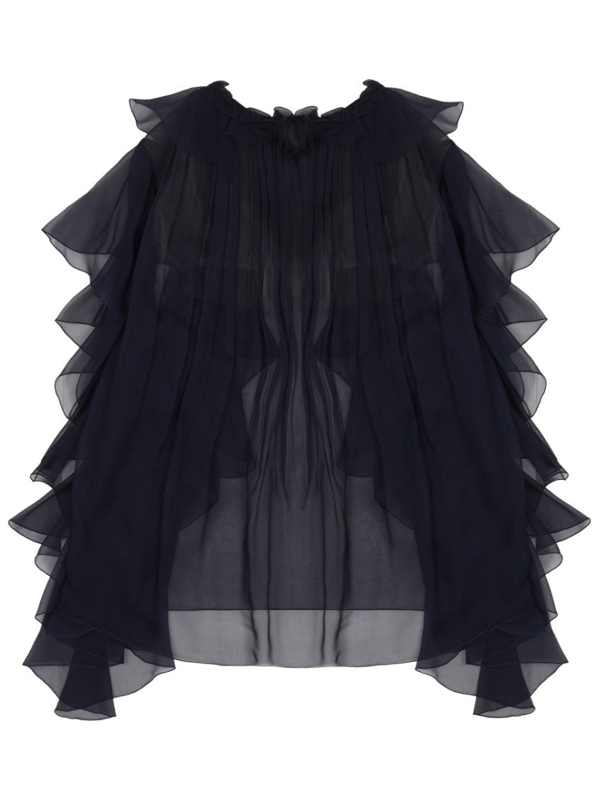 Alberta Ferretti Sheer Black Silk Blouse