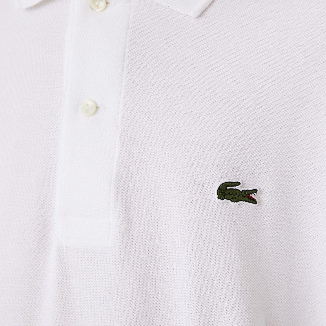 Lacoste White Long Sleeve Ribbed Detail Polo