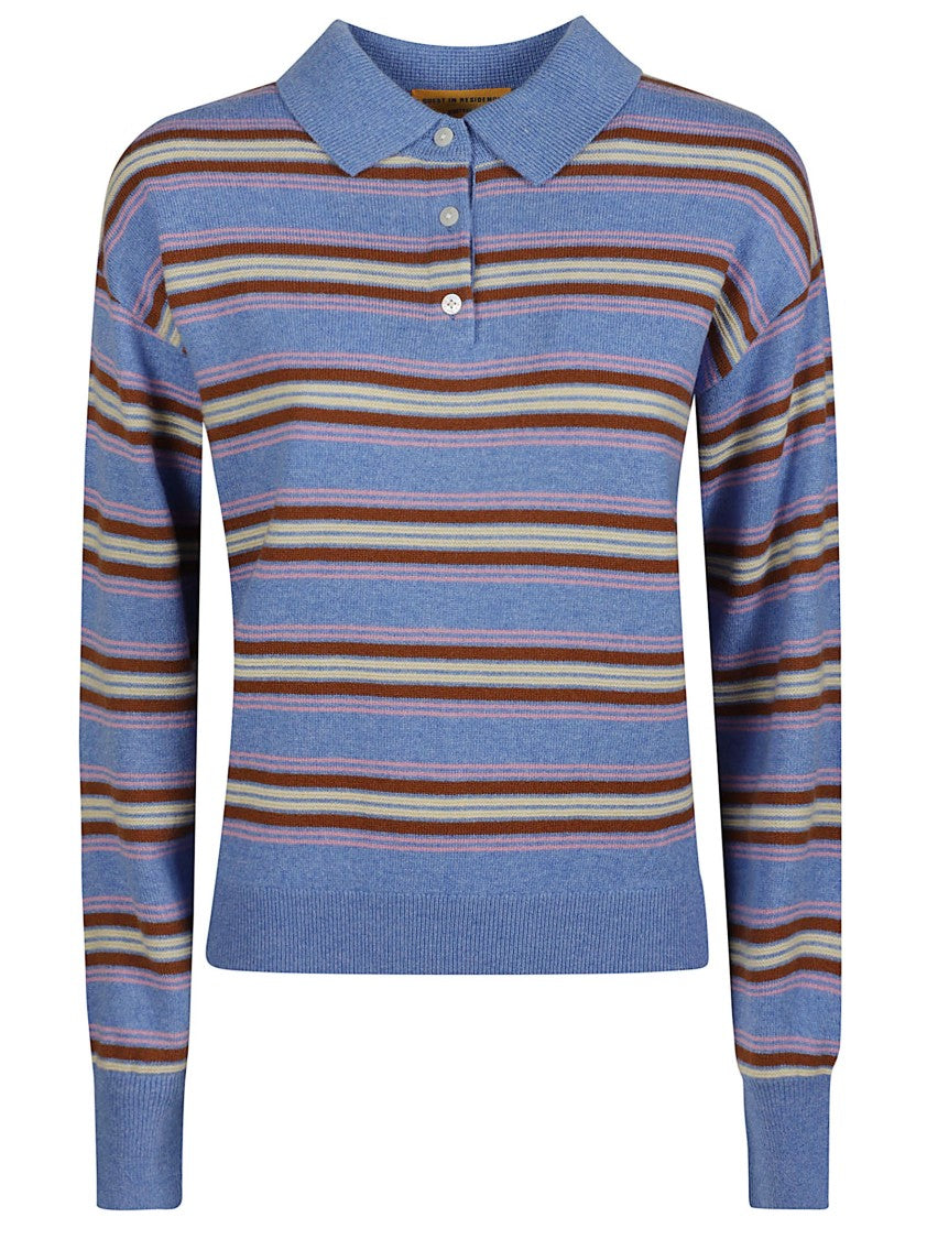 Guest In Residence Polo Neck Cashmere Sweater With Horizontal Stripes