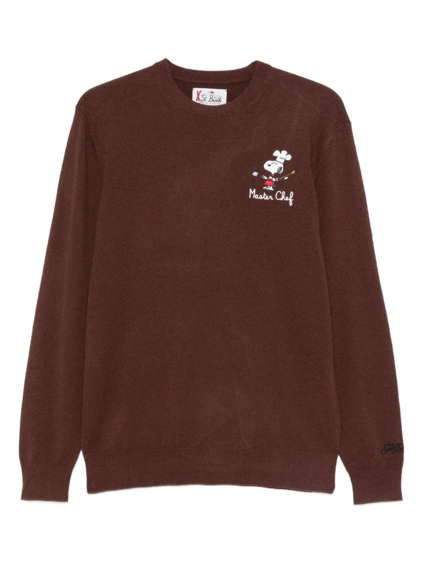 Mc2 Saint Barth Brown Wool Sweater With Playful Chef Graphic