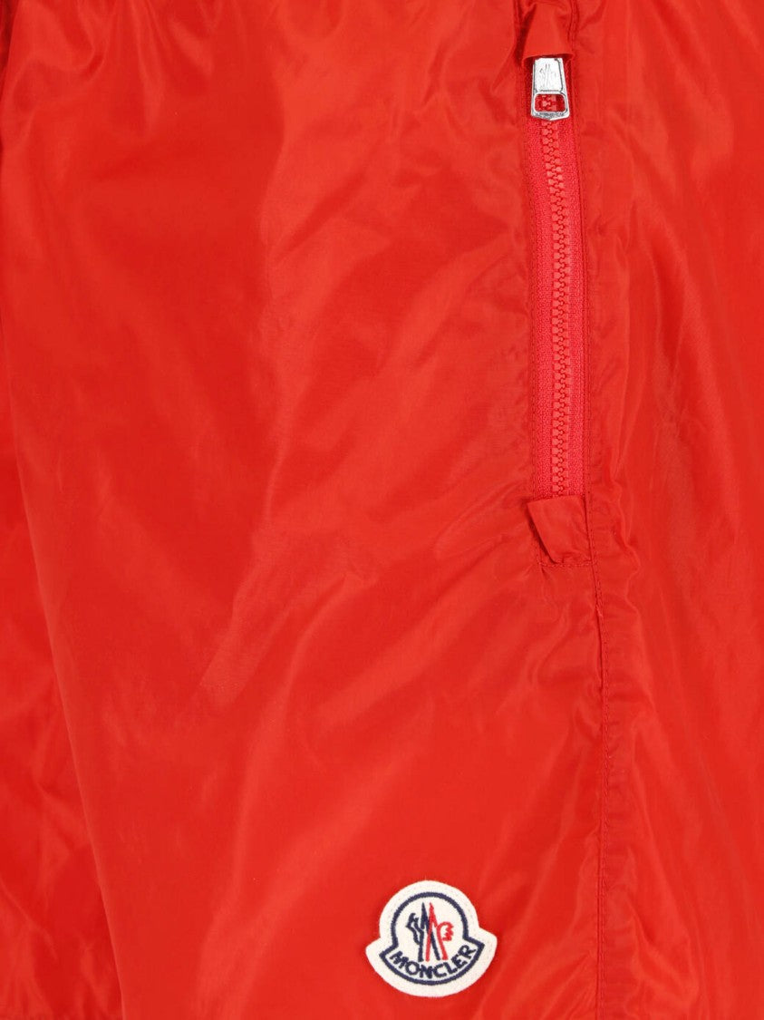 Moncler Red Nylon Mid-Rise Zippered Shorts
