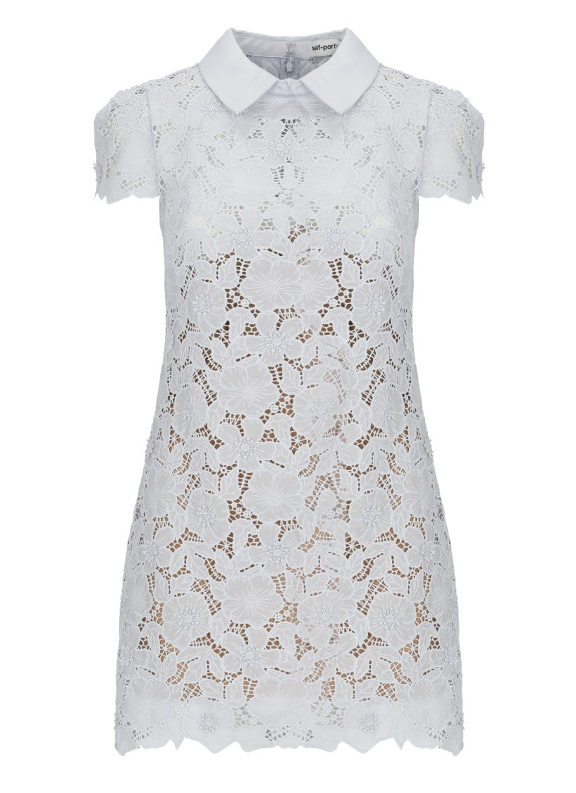 Self-Portrait Floral Lace Mini Dress With Scalloped Hem And Classic Collar