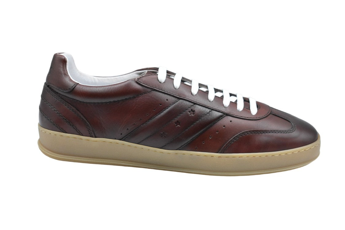 Pantofola D'oro Low-Top Brown Leather Sneakers With Perforated Detailing