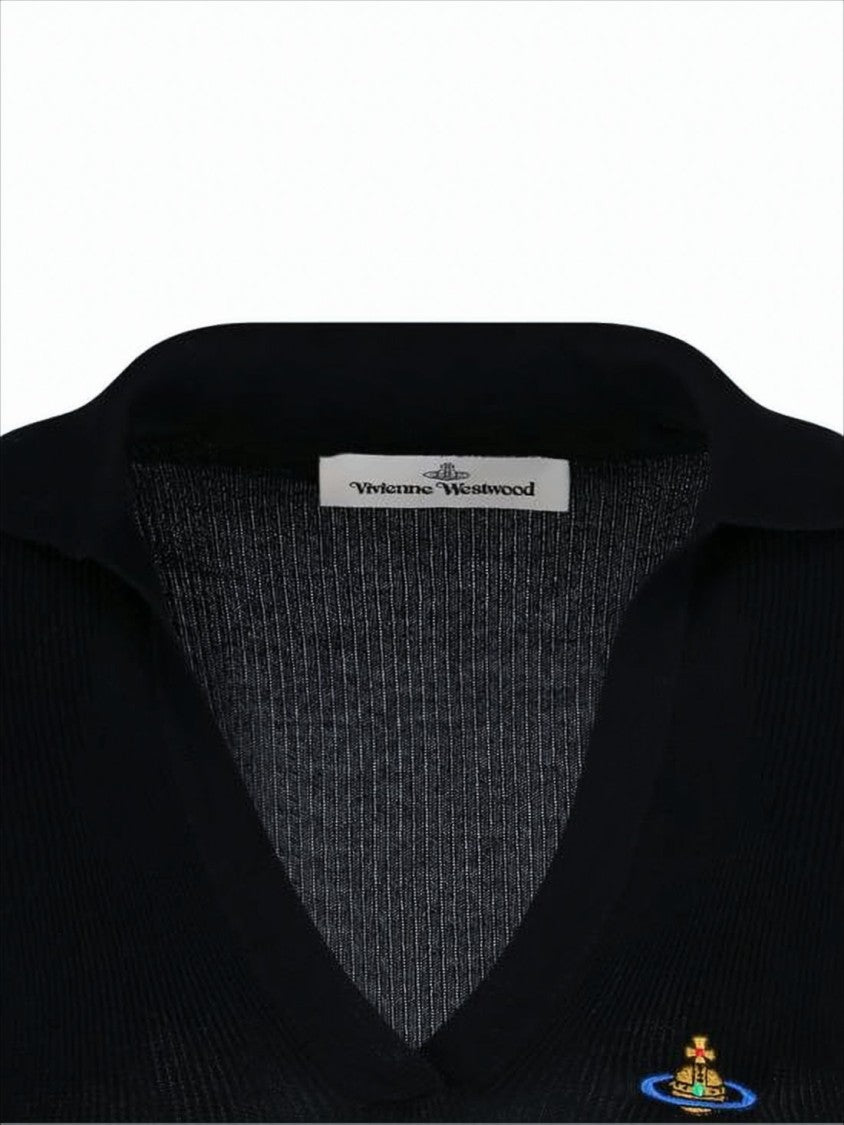 Vivienne Westwood Fitted Short-Sleeve Sweater With Deep V-Neck And Emblem