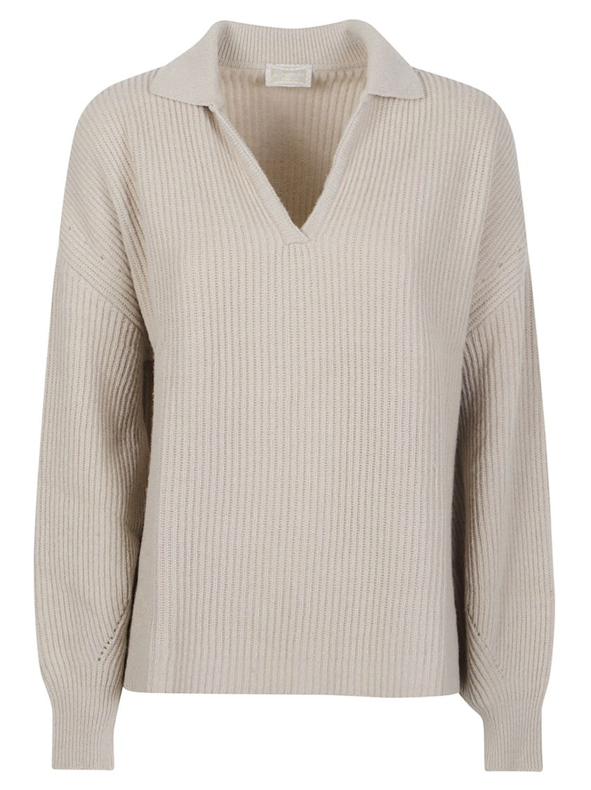 Drumohr Polo Boxy V-Neck Wool-Cashmere Sweater