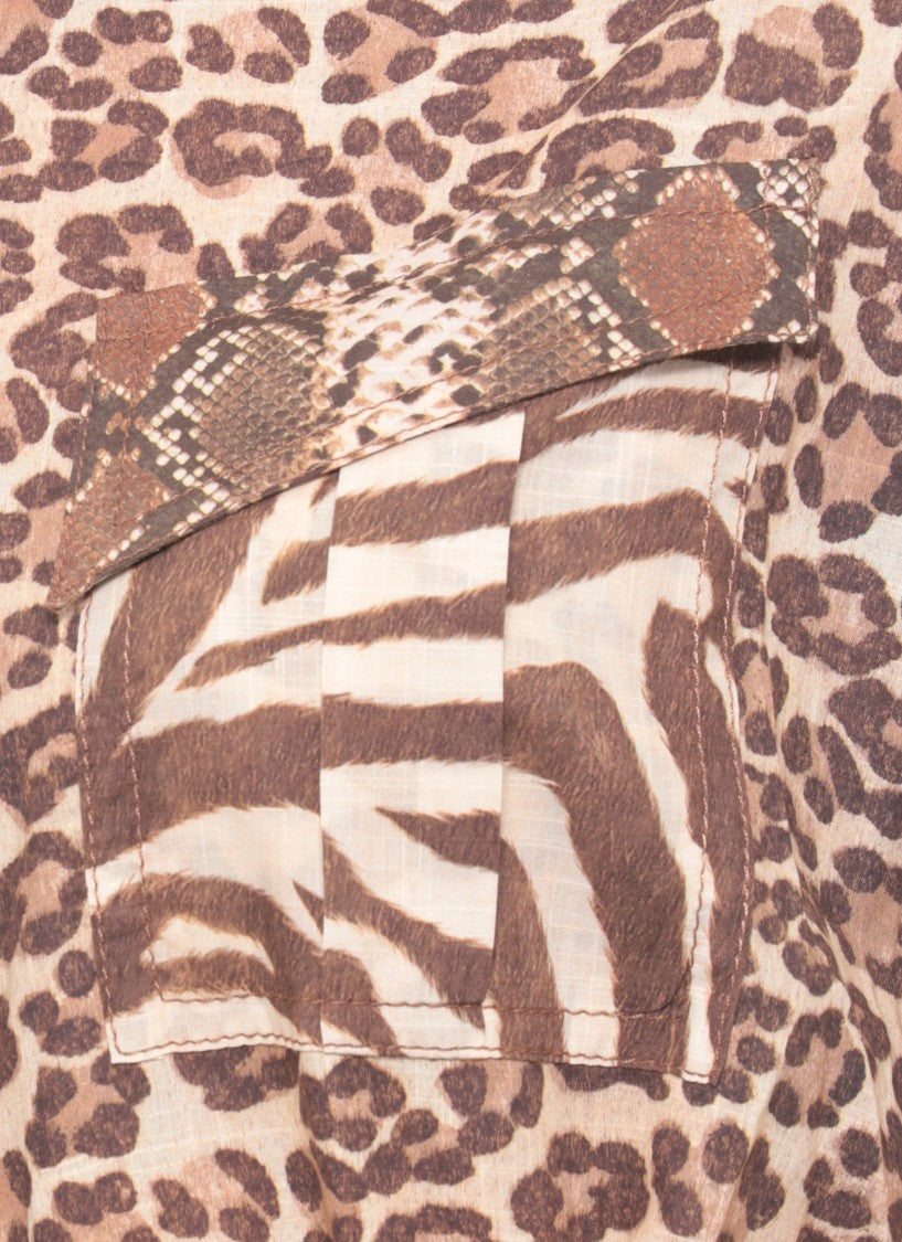Zimmermann Animal Print Cotton Mini Dress With Belted Waist And Ruffled Hem