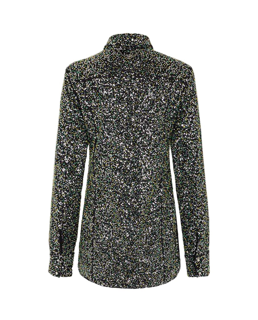Rabanne Fitted Black Shirt With Shimmering Appliques