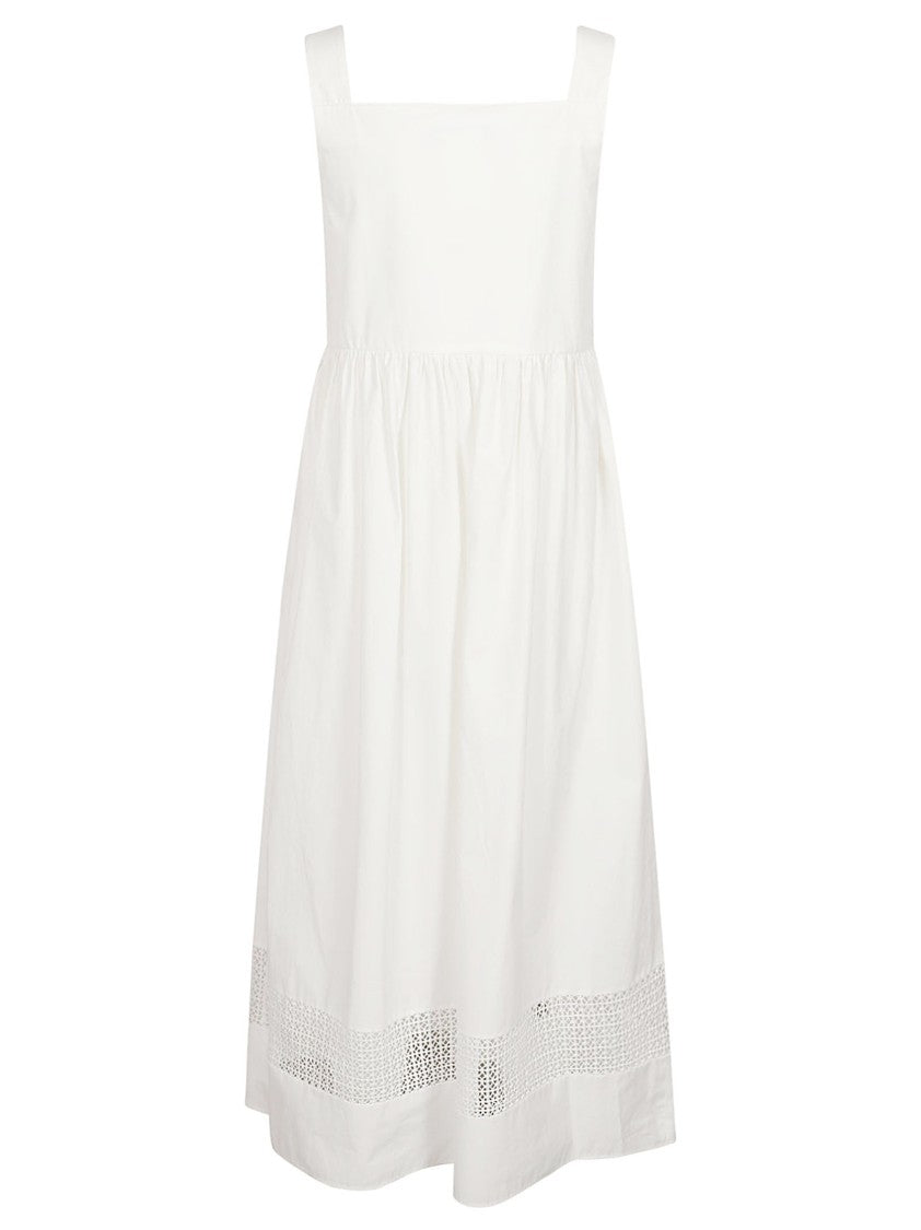 Max Mara Sleeveless Midi Dress With Gathered Waist And Lace Hem