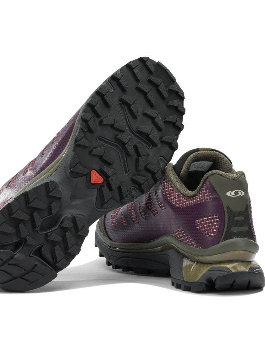 Salomon Deep Purple Sneakers With Olive Green Overlays And Quick-Lace System