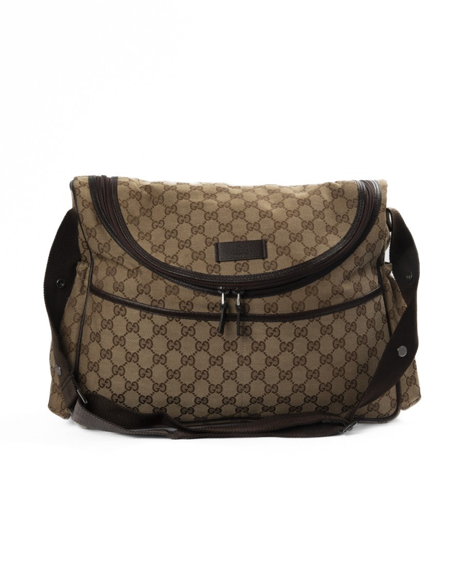 Gucci Medium Gg Supreme Canvas Shoulder Bag With Brown Leather Accents