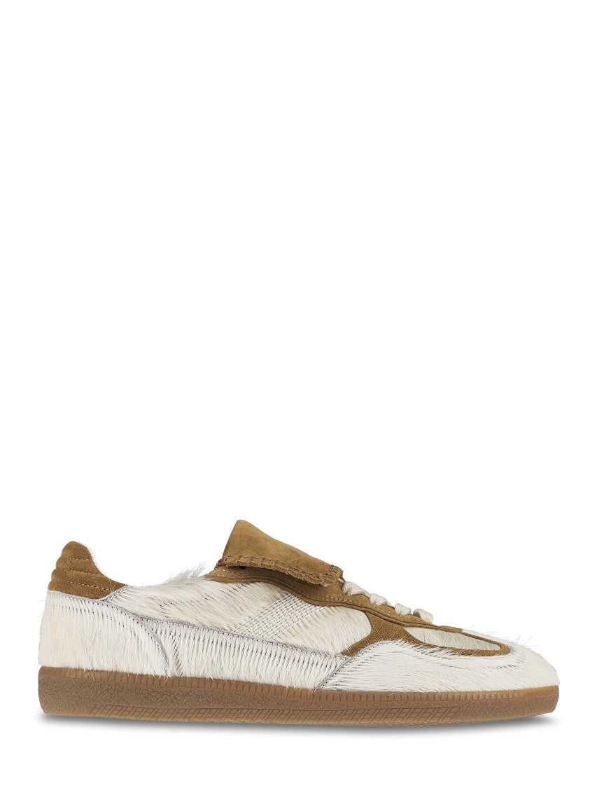 Alohas Tan Leather Sneakers With Textured Fur Accents