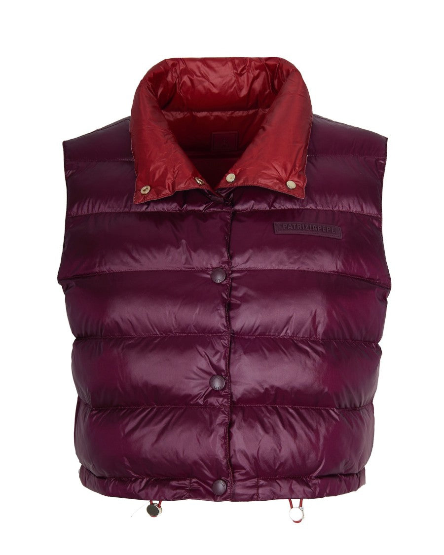 Patrizia Pepe Short Sleeveless Double-Face Down Jacket Purple/Velvet Red