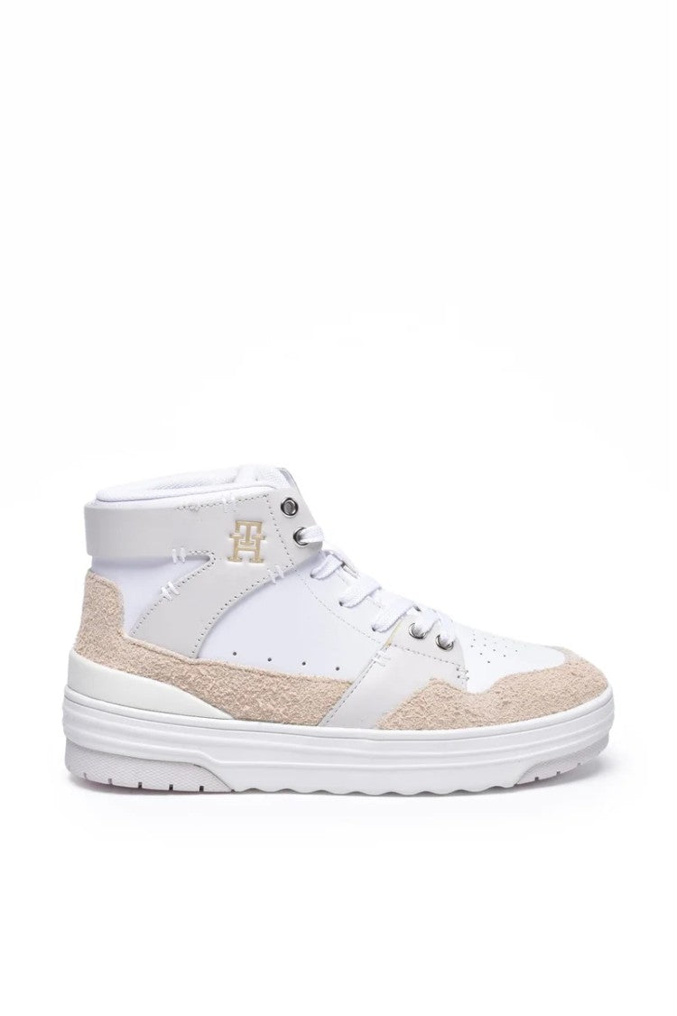 Tommy Hilfiger White/Beige Premium Basket Leather Women Sneakers