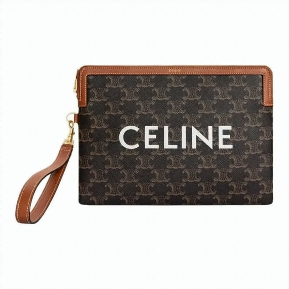 Celine Rectangular Dark Brown Logo Clutch