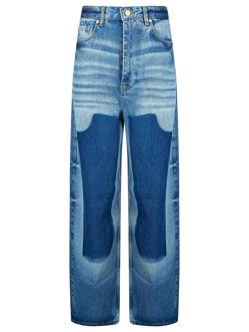 Ganni Blue Baggy Worker Patch Jeans