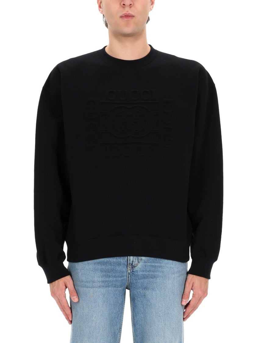 Gucci Black Embossed Logo Cotton Sweatshirt