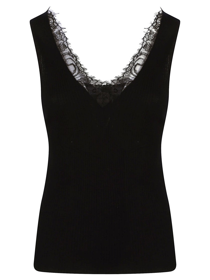 Pinko Oslo Fitted Black Lace Tank Top