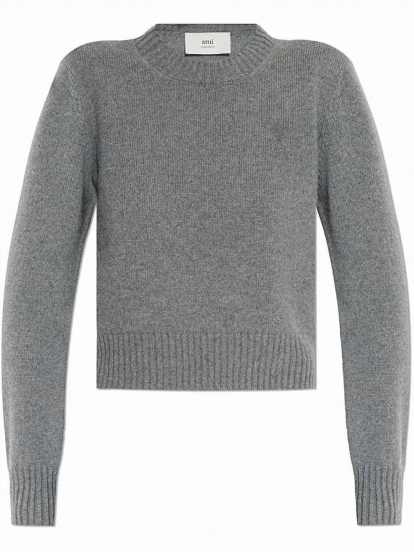 Ami Paris Cashmere Blend Sweater With Ribbed Detailing