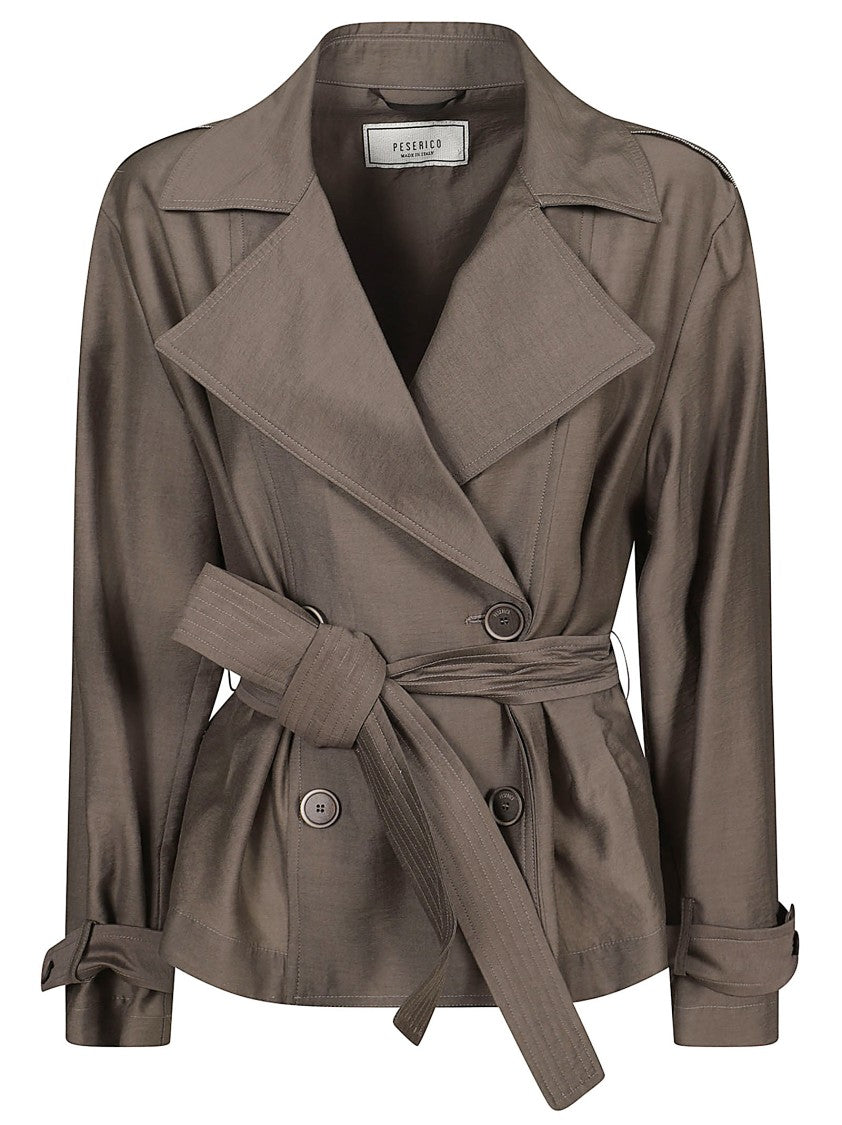 Peserico Technical Fabric Coat With Wide Notched Collar And Details