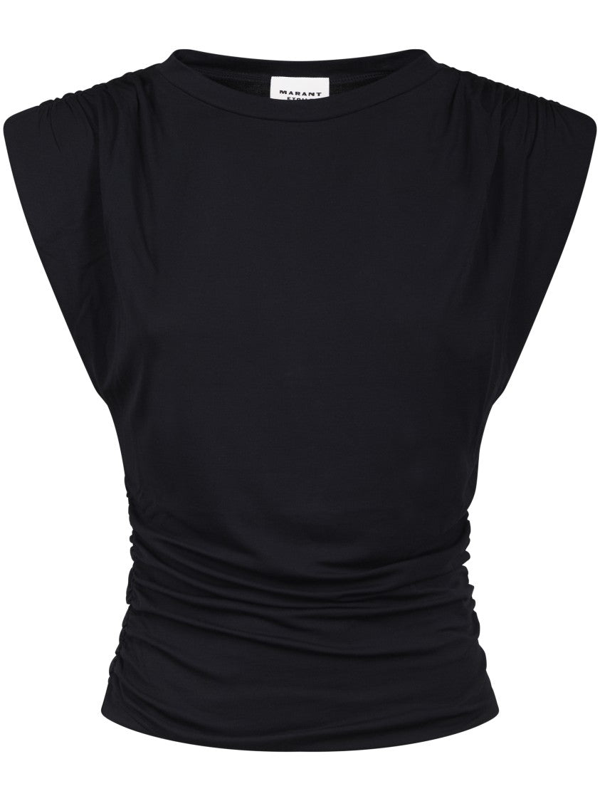 Isabel Marant Étoile Fitted Black Top With Gathered Shoulders And Ruched Sides