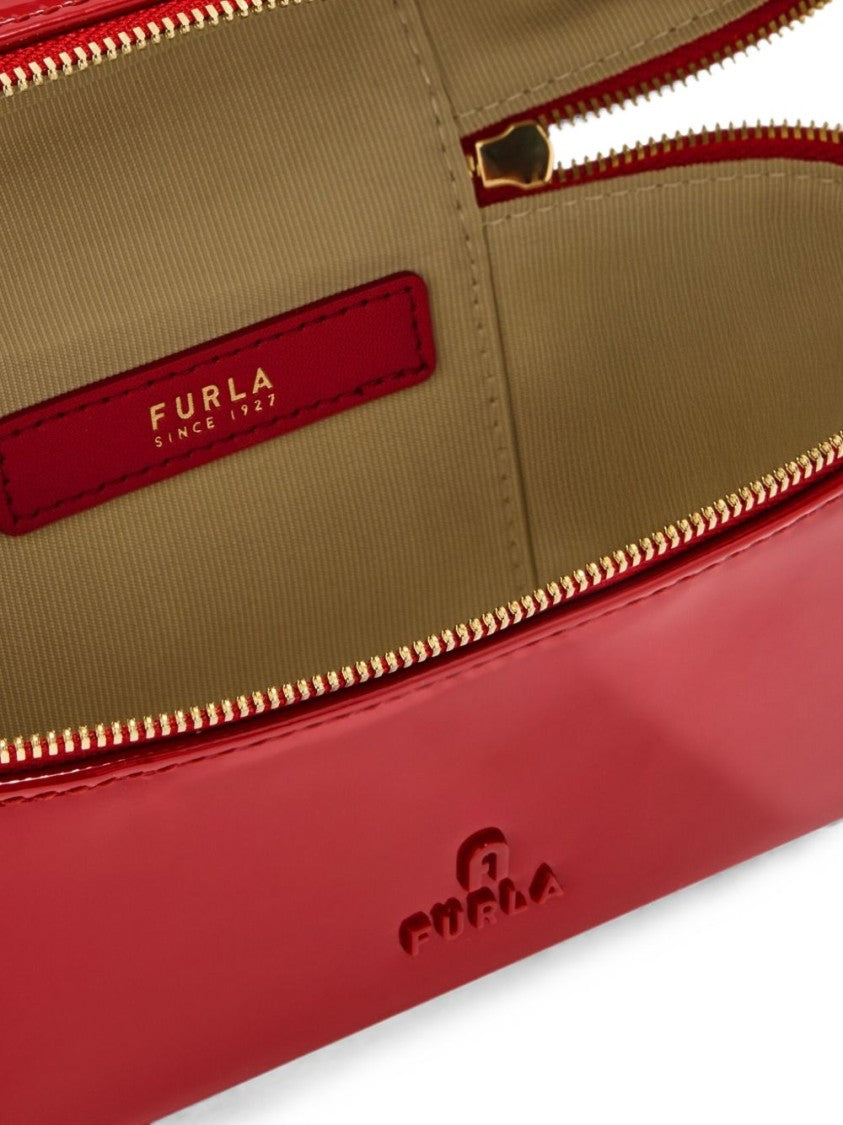 Furla Rectangular Patent Leather Gold Accent Shoulder Bag
