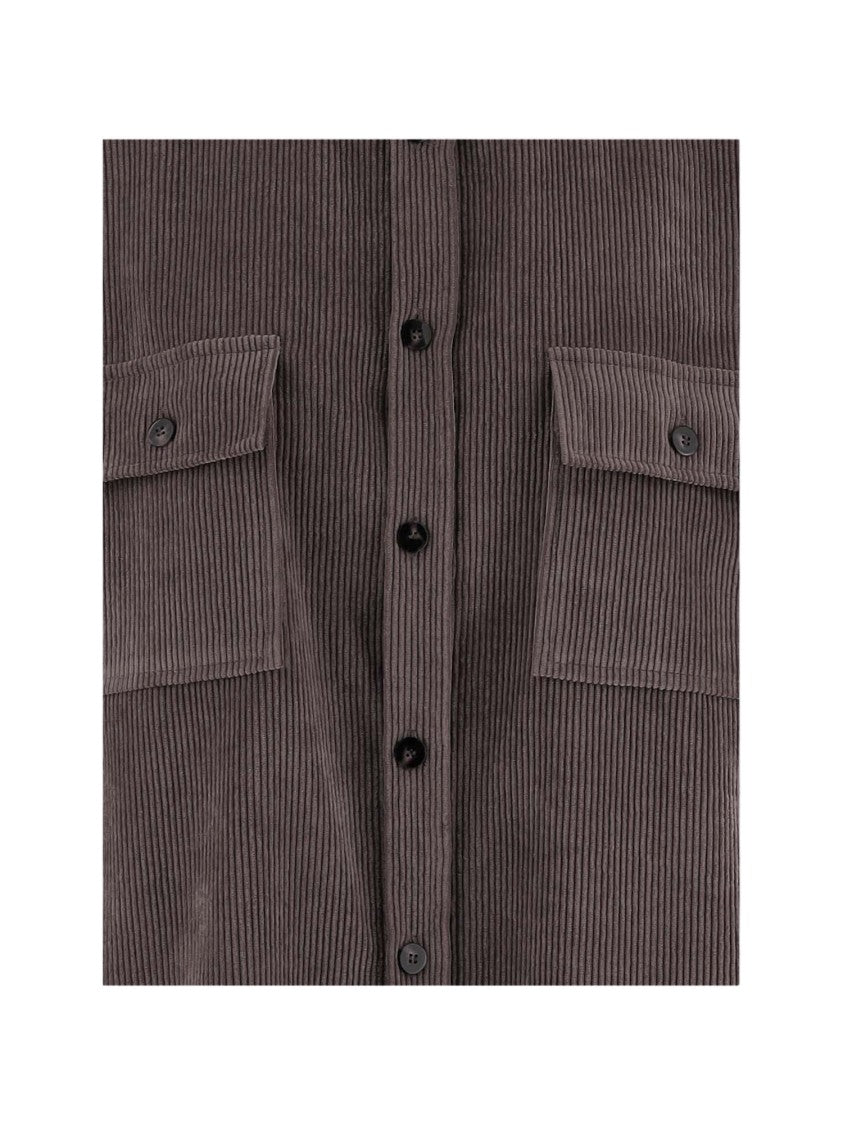 F.It Brown Flap-Pocket Ribbed Stretch-Nylon Shirt