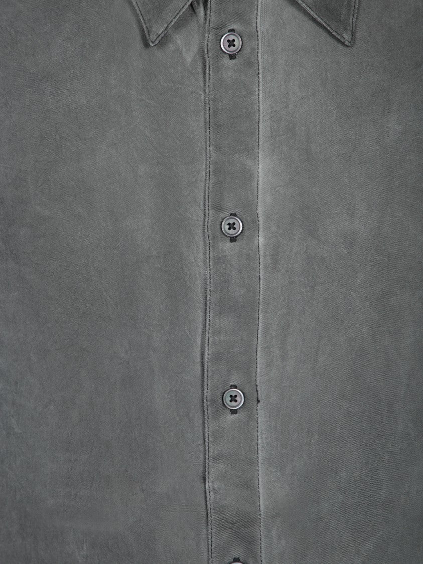 Diesel Marbled Grey Twill Shirt With Classic Collar And Short Sleeves
