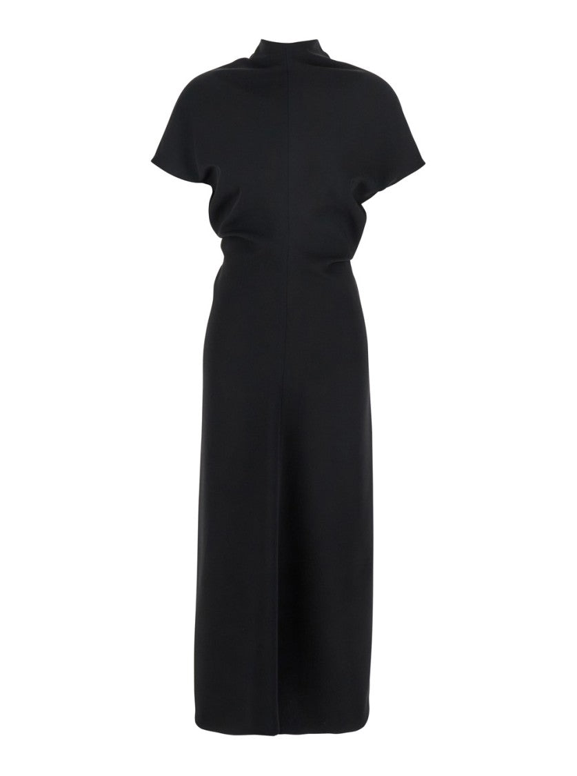 Plain Black High Neck Dress In Cady