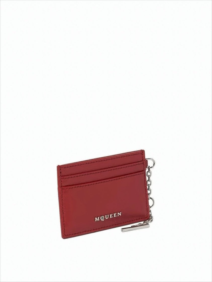 Alexander Mcqueen Rectangular Calf Leather Cardholder With Silver Chain Charm